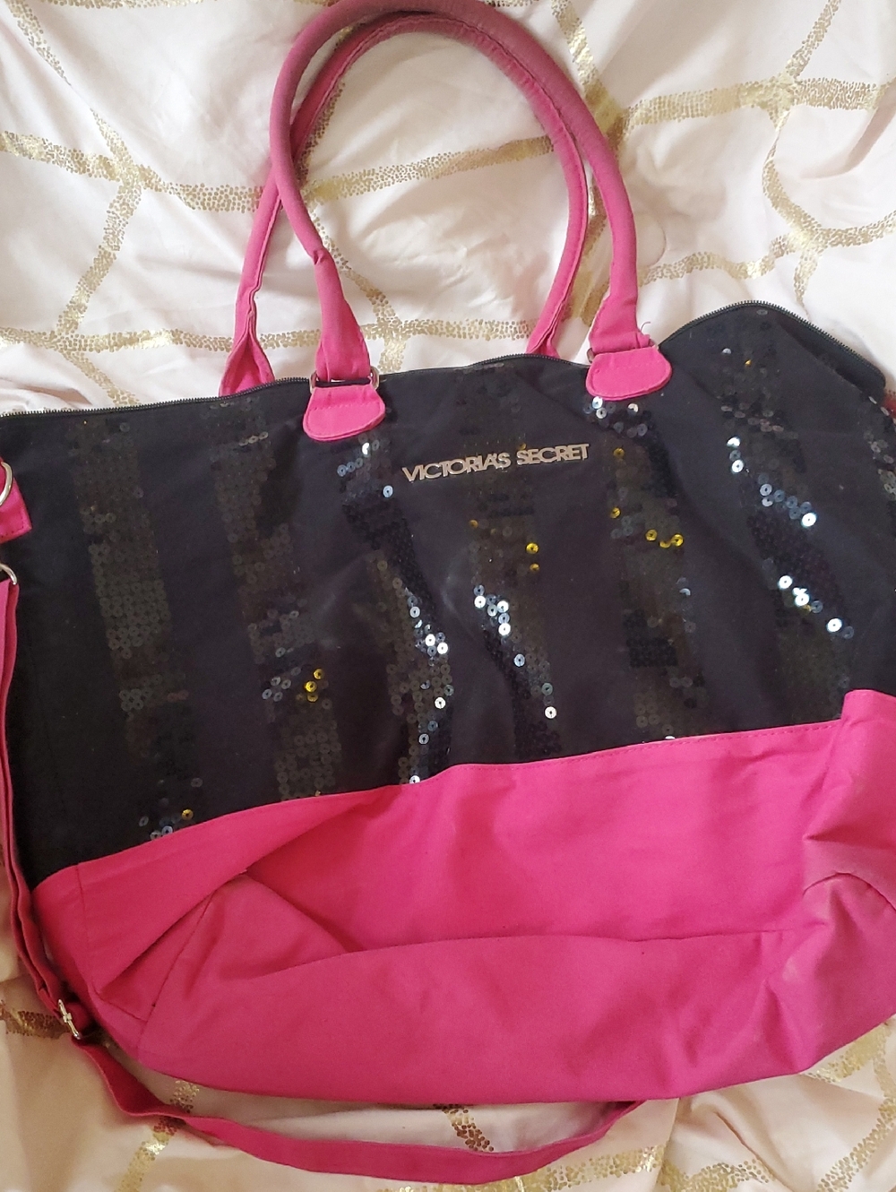 Victoria's Secret Black and Hot Pink Sequin Tote